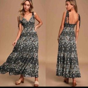 Free People Let’s Smock About It Maxi  SunDress Floral Blue Combo